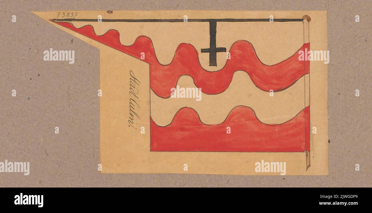 Heraldische Flagge der Stadt Chełmno, aufgenommen im Jahr 1410, nach Illustration von Stanisław Durinek von Kraków aus der Handschrift von Jan Długosz, `Banderia Prutenorum` aus dem Jahr 1448. Lesser, Aleksander (1814-1884), Zeichner, Karikaturist, Durink, Stanisław (?-ante 1492), Maler Stockfoto